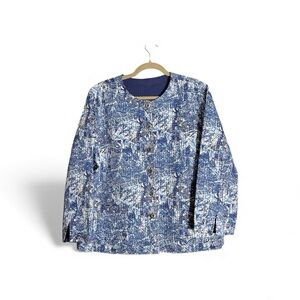 Chico's 3 XL 16 Navy Reversible Quilted Cottagecore Whimsical Jacket